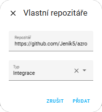 Přidání vlastního repozitáře v HACS